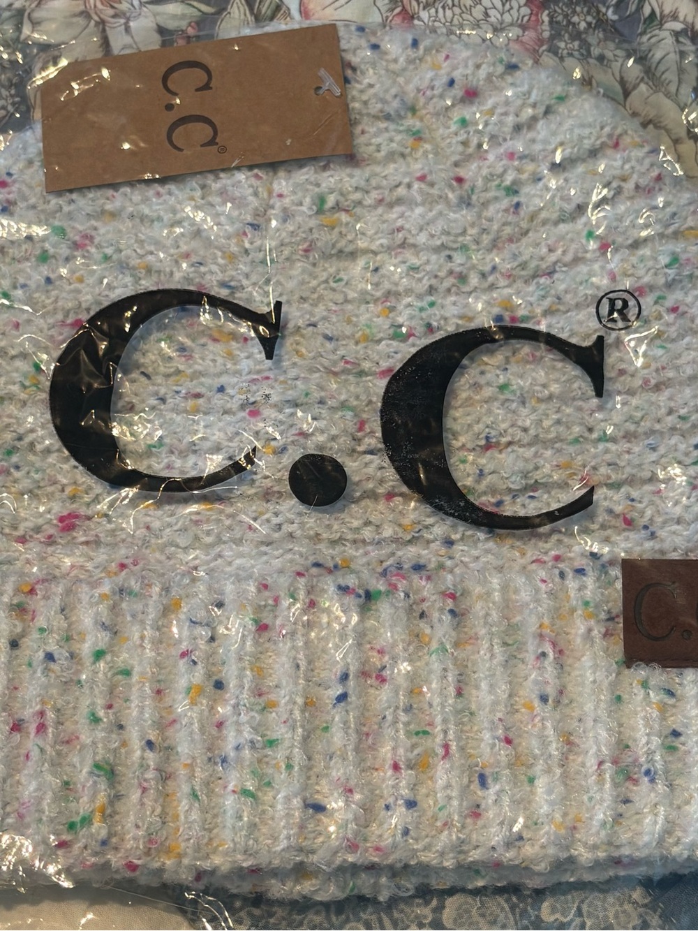 C.C White Confetti Speckle Cuffed Beanie